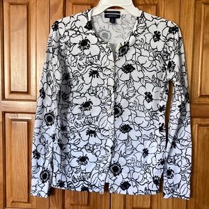 Lands End; Women Long Sleeve Cardigan Sweater; Black & White;